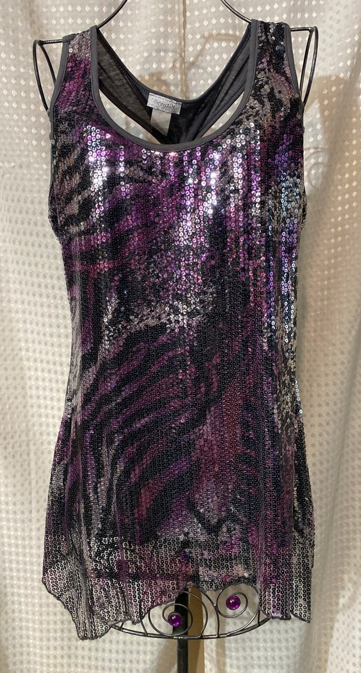 Siren Lily Sleeveless Tunic Sequined Animal Print Sharkbite Hem